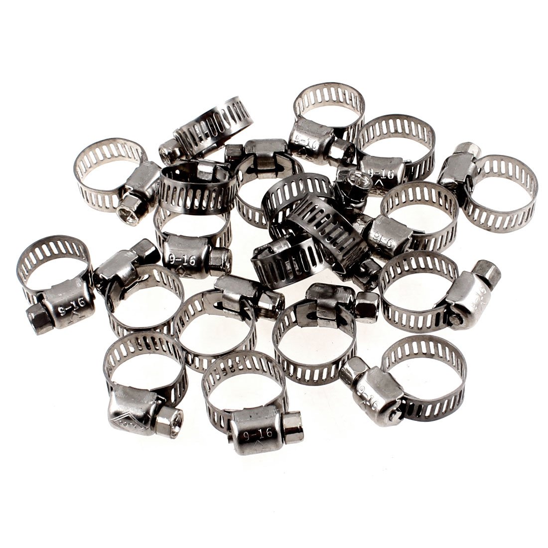 Sourcingmap Adjustable 9mm-16mm Stainless Steel Worm Gear Hose Clamps 20 Pcs