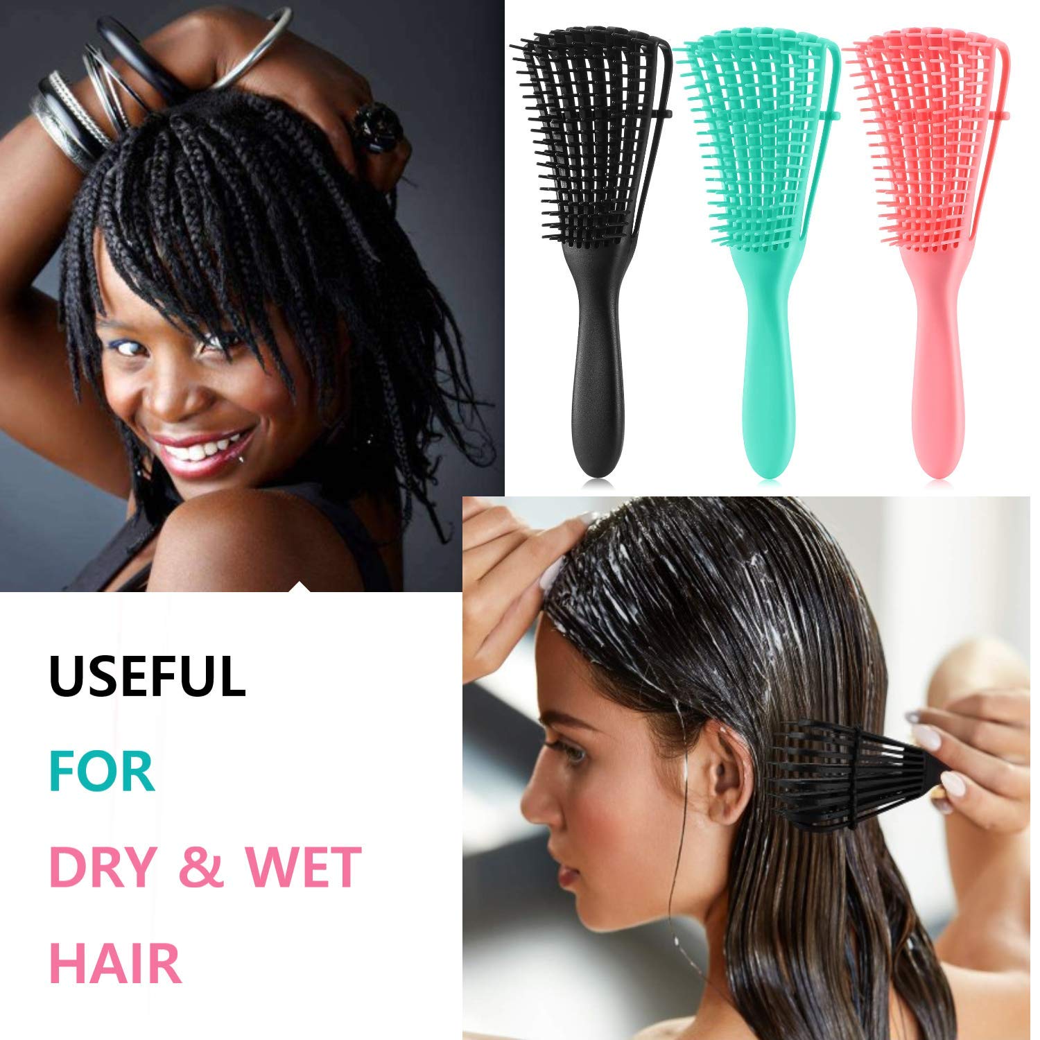 Ez Detangling Brush for Curly Hair Knots Detangler Hair Textured 3a to 4c Kinky Wavy Wet Thick Long Dry Black Natural Hair, Easy to Clean 2 Pack : Beauty