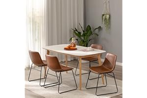 HeuGah Dining Chairs Set of 4, Modern Industrial Kitchen & Dining Room Faux Leather Chairs with Metal Legs