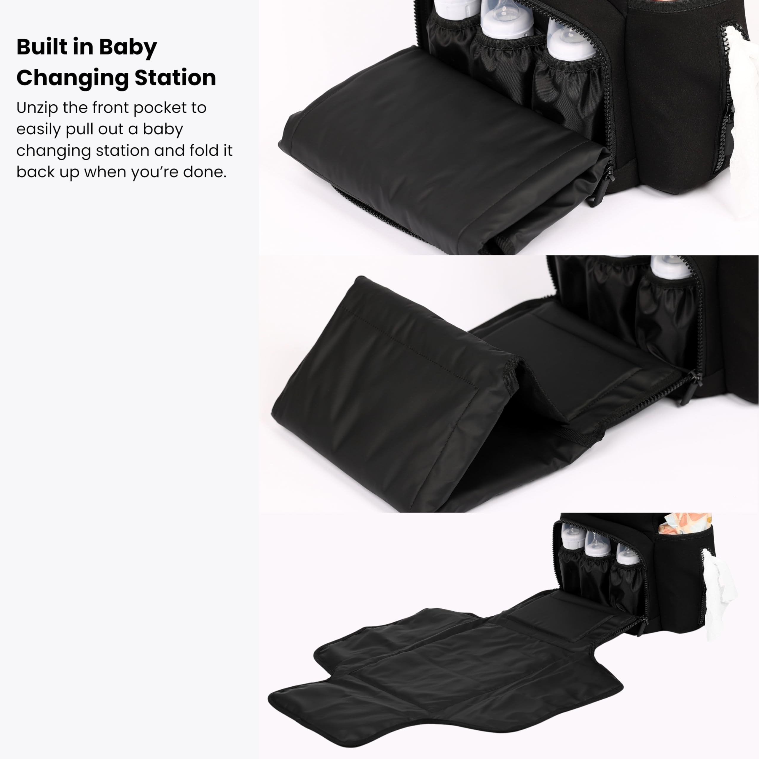 Augie Dean Neoprene Diaper Bag Backpack with Front Fold Changing Station- Multifunctional Diaper Bag with 2 Stroller Straps- Versatile Storage- Stylish for Mom & Dad