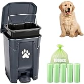 Outdoor Dog Poop Trash Can Dog Waste Container with Lid Odor Control | Dog Waste Trash Can with 100PCS Waste Bags, Dog Poop Can with Pedal Inner Bin for Yard Garden Patio, Fully Assembled Grey