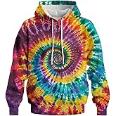 GHUALURU Color Rainbow Printed Hoodie Tie Dye Sweatshirt Fashion Graphic Pullover for Men Women