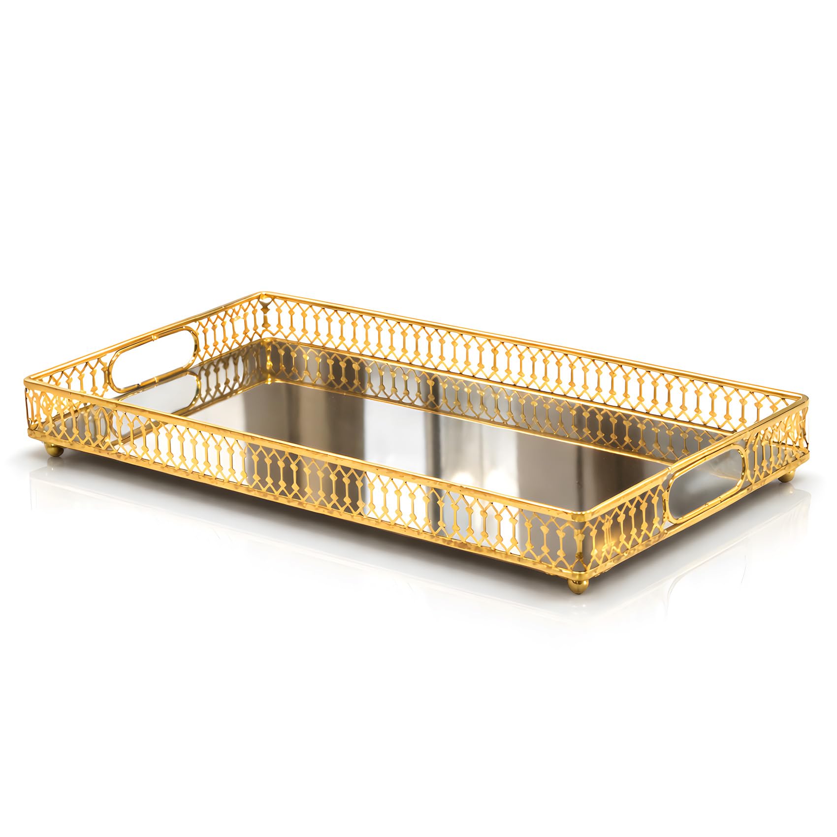 Photo 1 of 1-Pack Bar Cart Tray Decorative Mirrored Tray with Handles Gold for Jewelry Perfume Organizer Makeup and Bar Cart Tray Size: 13.7 x 9.8 inches