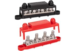 Spurtar 12V Bus Bar Power Distribution Block 4X 3/8'' M10 Terminal Studs 6X M4 Screws Bus Bar Terminal Block 12V 24V 48V 250A