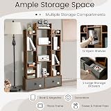 COSTWAY 12-Tier Tree Bookshelf Rustic Brown Wooden Bookcase with Folding Drawer view 4