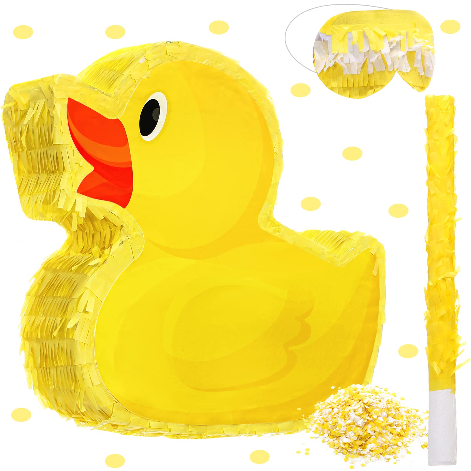 Photo 1 of Sotiff Yellow Duck Piñata 13.8 Inch Cute Duck with Piñata Stick Blindfold Gender Reveal Confetti for Boy Girl Baby Shower Beach Pool Birthday Easter Party Decorations