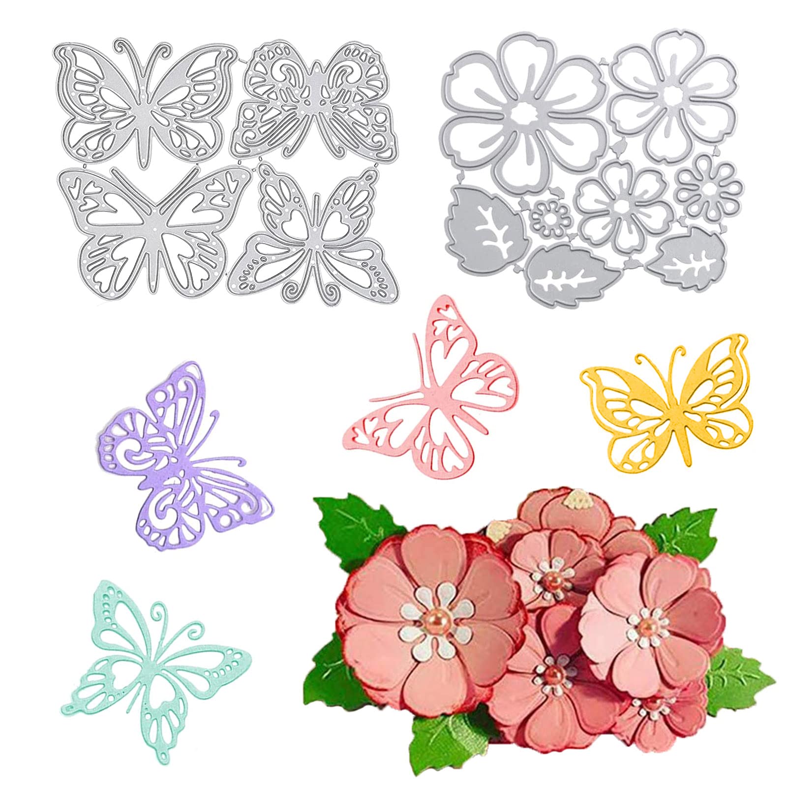 Bymivofun 12 Piece Cutting Dies Set, Flower Leaves Shape Cutting Dies Butterfly Shape 3D Cutting Dies for DIY Craft Decoration, Album Decoration, Greeting Card