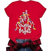 Christmas Shirts for Women Funny Magical Christmas T-Shirt Merry and Bright Shirt Xmas Holiday Tee Tops