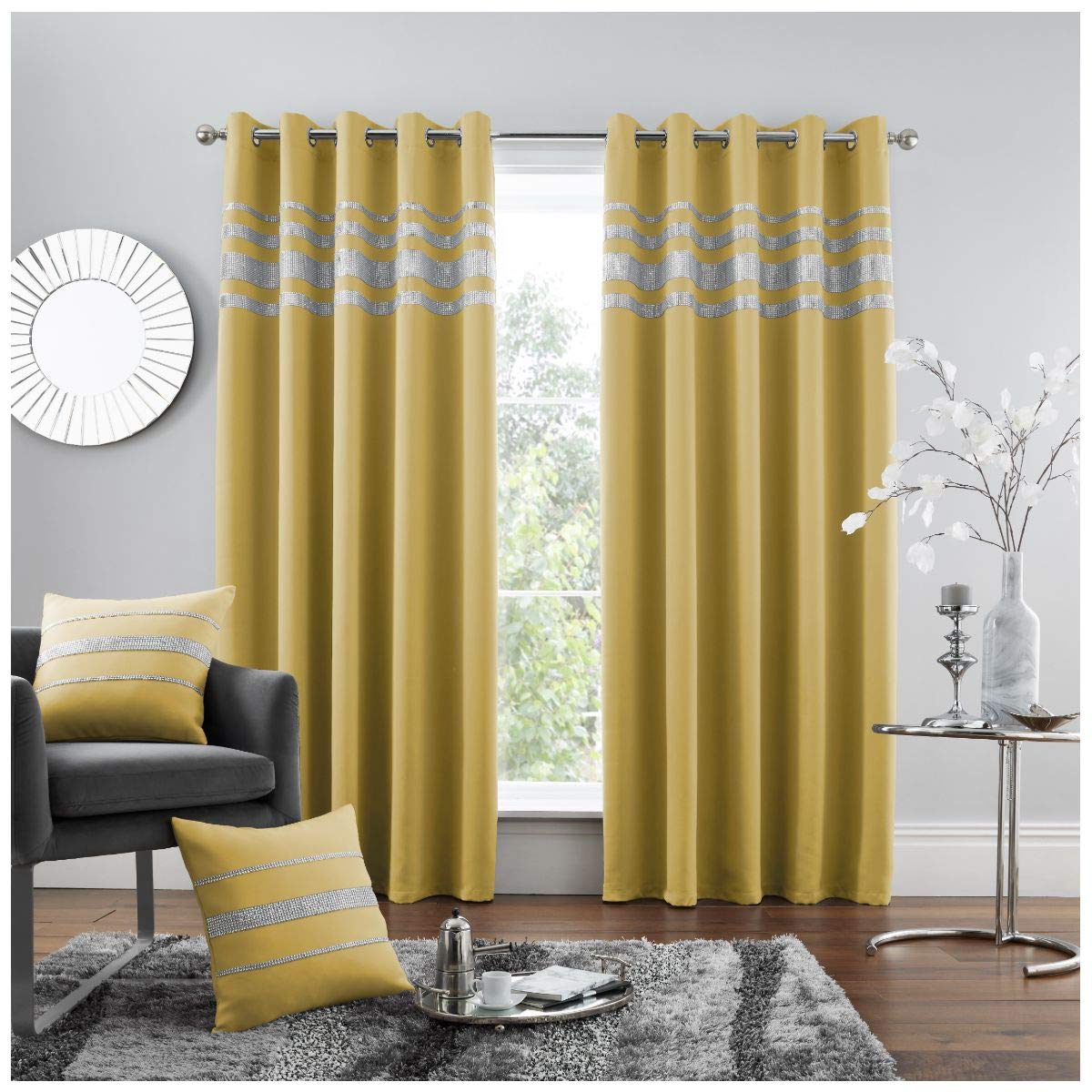GC GAVENO CAVAILIA Premium Quality Eyelet Kendal Blackout Curtain, Easy Care Ring Top Living Room Décor, 66x72Cm, Ochre, 100% Polyester, 66x72