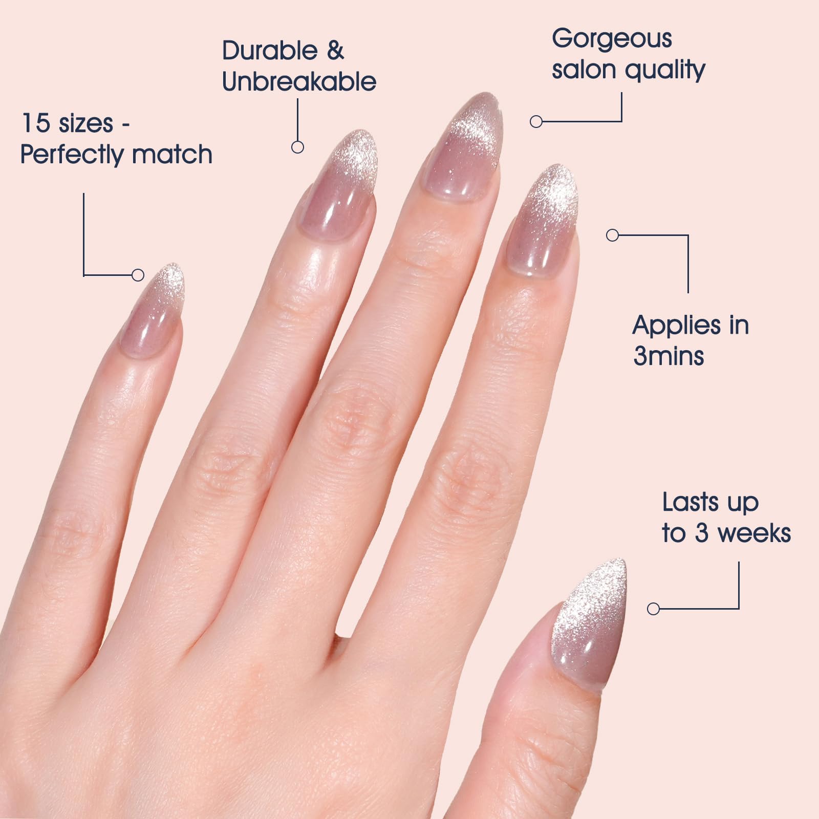 Frinail Cat Eye Press on Nails Almond Medium French Almond Nail Tips Soft Gel False Nail, Acrylic Glossy Glue On Fake Nails Extensions Kit for Women - Image 4