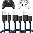 TalkWorks Charging Cable Compatible with Xbox One Controller - 6-Foot Long Fast Charger Cord Micro USB for X-Box 1 - Heavy-Duty, Braided Black-Blue (3 Pack)