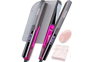 ANGENIL Pro Titanium Flat Iron Hair Straightener and Curler 2 in 1, Dual Voltage - Hair Straightening Ceramic Flat Iron 1-inc