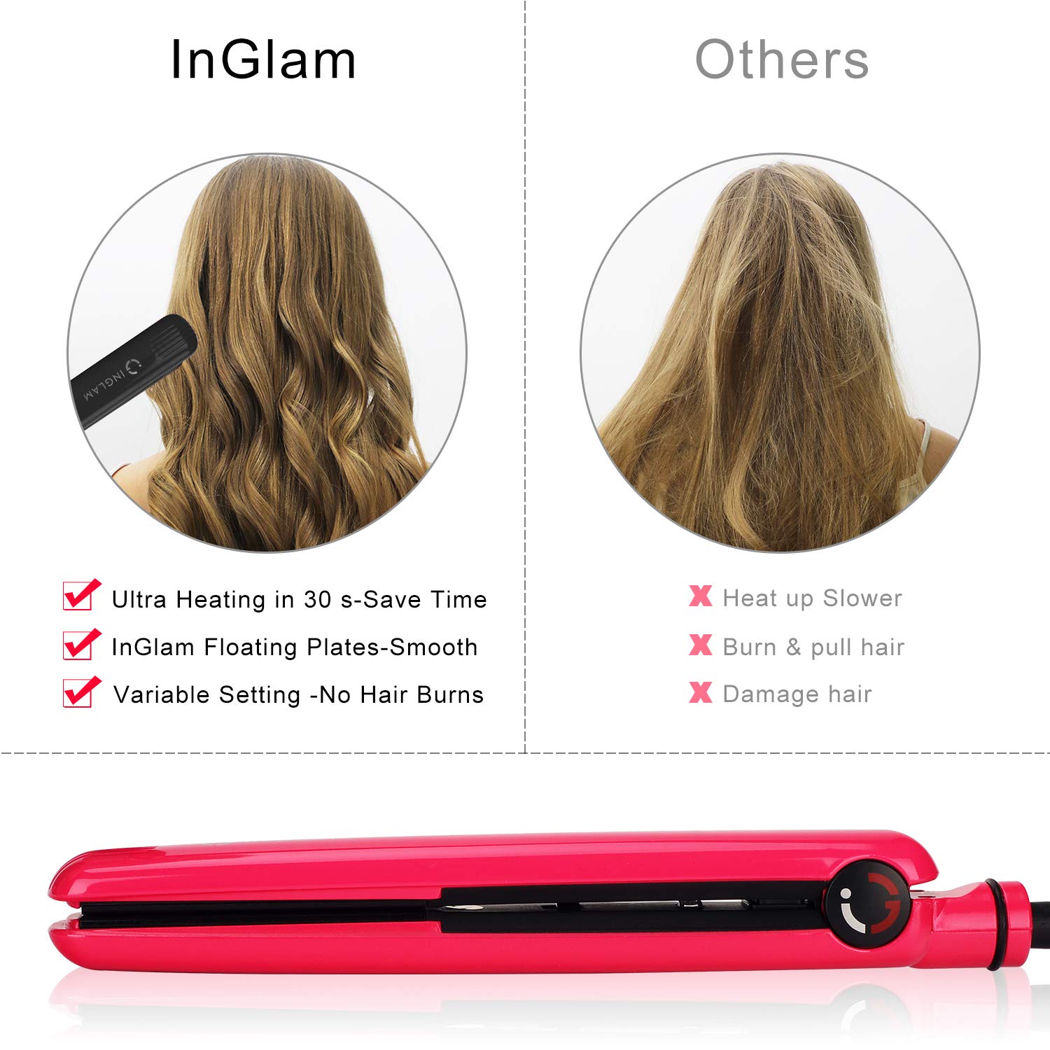 2 in 1 Hair Straightener and Curling Iron, Anti-Static Ceramic Tourmaline Ionic Flat Iron with Adjustable Temp, Dual Voltage, 3D Floating Plates, Instant Heat Up, Auto Shut off, Pink : Beauty