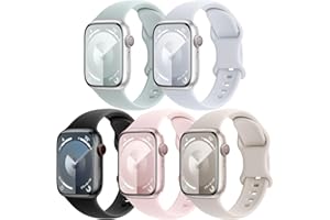 EOMTAM 5 Pack Silicone Sport Straps Compatible for Apple Watch Band 38mm 40mm 41mm 42mm 44mm 45mm 49mm for Women Men,Soft Waterproof Wristbands for iWatch Series 9 Ultra 8 SE 7 6 5 4 3