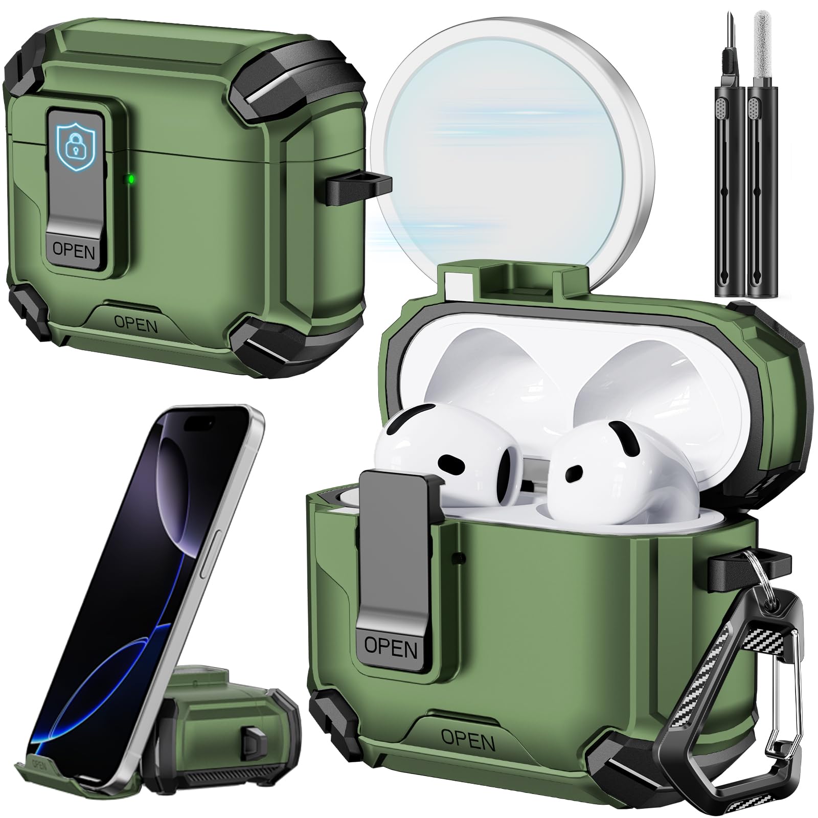 Photo 1 of **UNKNOWN DAMAGES** Inesore Compatible with AirPods 4th Case with Phone Stand & Cleaning Kit,Compatible with Magsafe,Magnetic Automatic Lock for Airpods 4 with Active Noise Cancellation Charging Cover (2024)