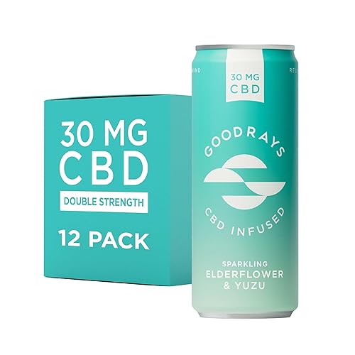 GOODRAYS CBD Drinks, Sparkling Low Calorie Soft Drink, Natural Sleep Stress and Anxiety Relief, Vegan, Elderflower & Yuzu, 12 x 250ml Cans, Packaging May Vary