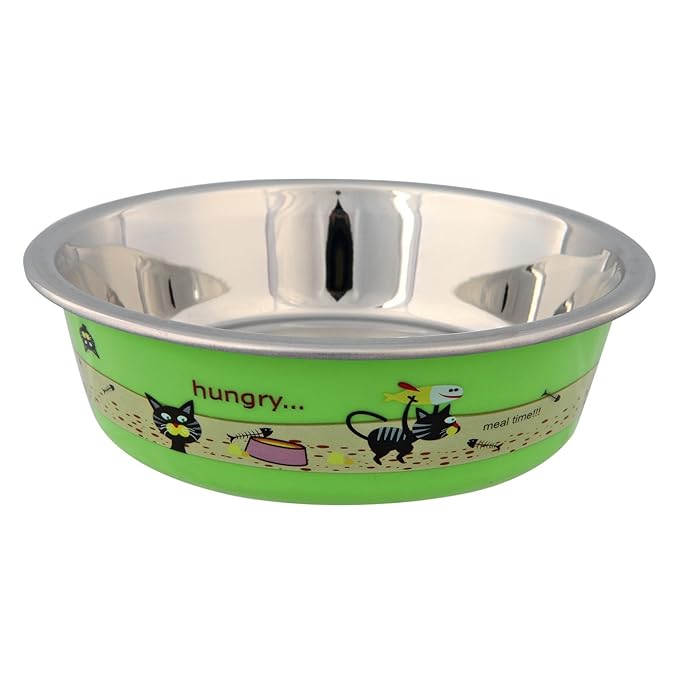 Trixie Stainless Steel Cat Bowl with Plastic Coating and Hungry Design