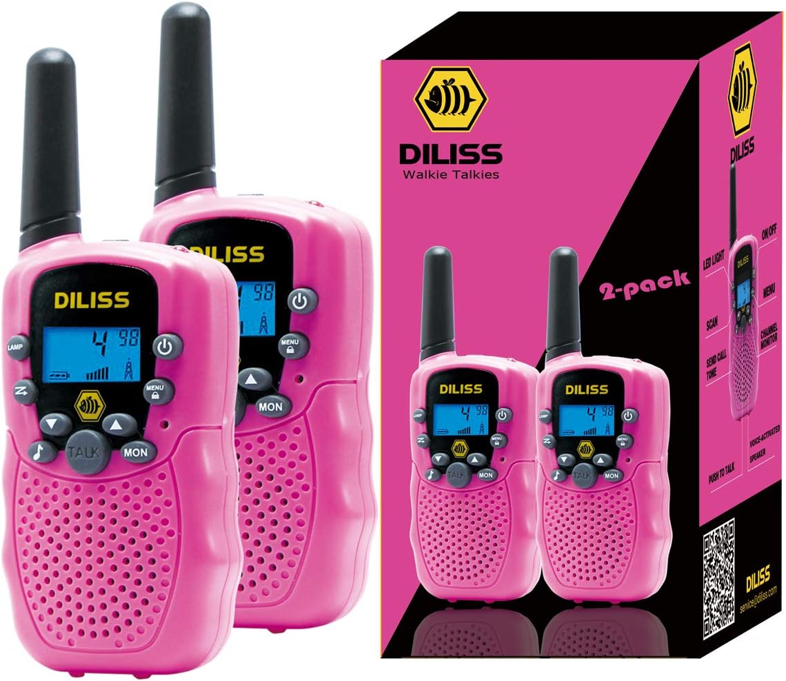 Walkie Talkies for Kids, 22 Channels FRS/GMRS Uhf Two Way Radios 4 Mile Handheld Mini Kids Walkie Talkies for Kids Best Gifts Kids Toys Built in Flashlight 2 Pack - Pink