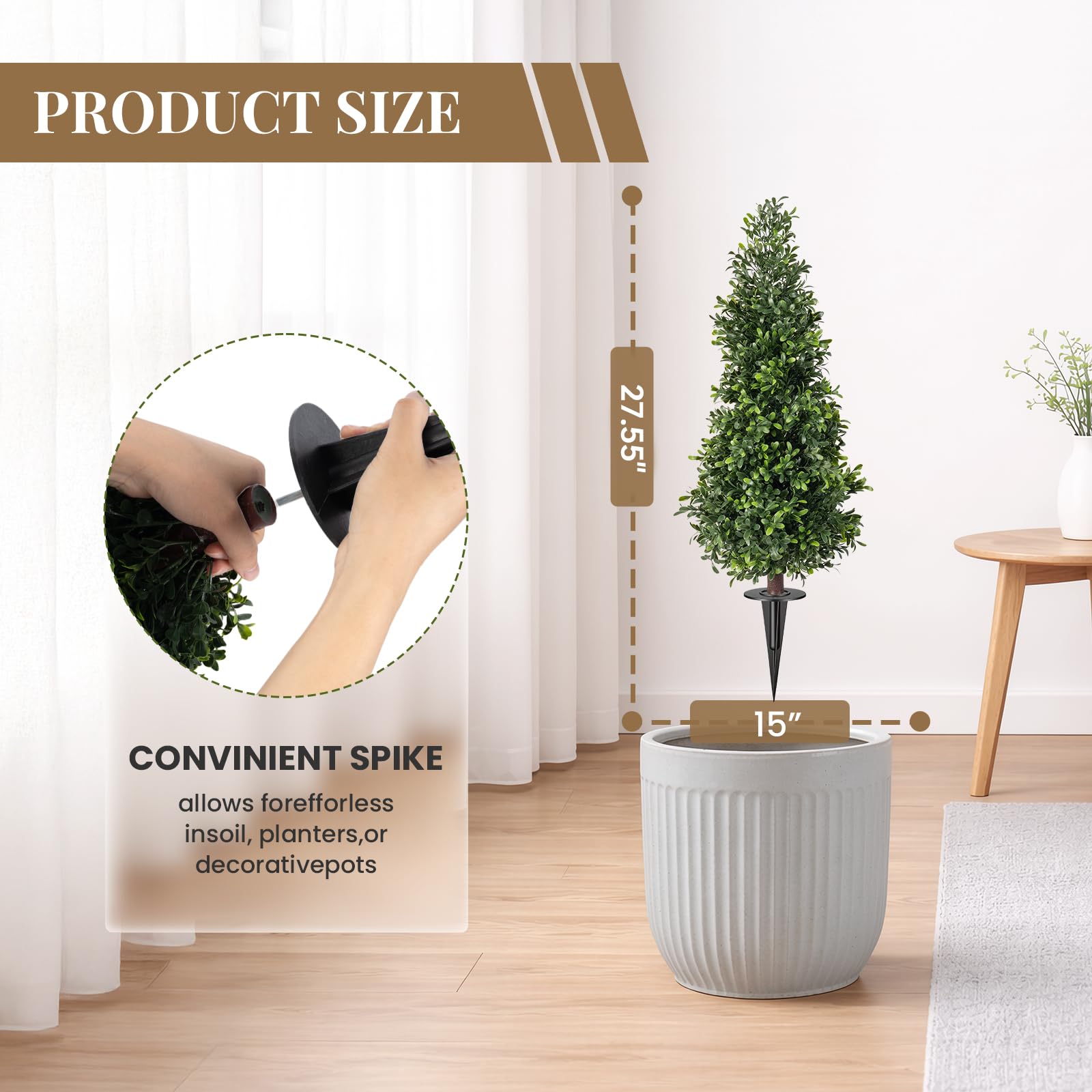 Condition photo showing As Is for gicbzkoz 2ft artificial boxwood topiary trees with ground spike, 2 pack uv resistant fake shrubs pla