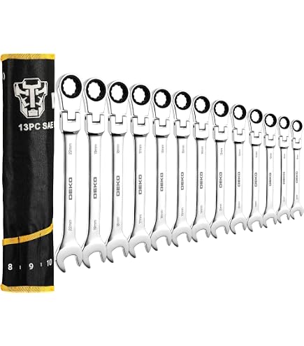 Olsa Tools 12-Piece Stubby Ratcheting Wrench Set – Metric, Flex Head, 120-Tooth, 6-Point Box End, Bolt Extractor, Chrome Vanadium Steel