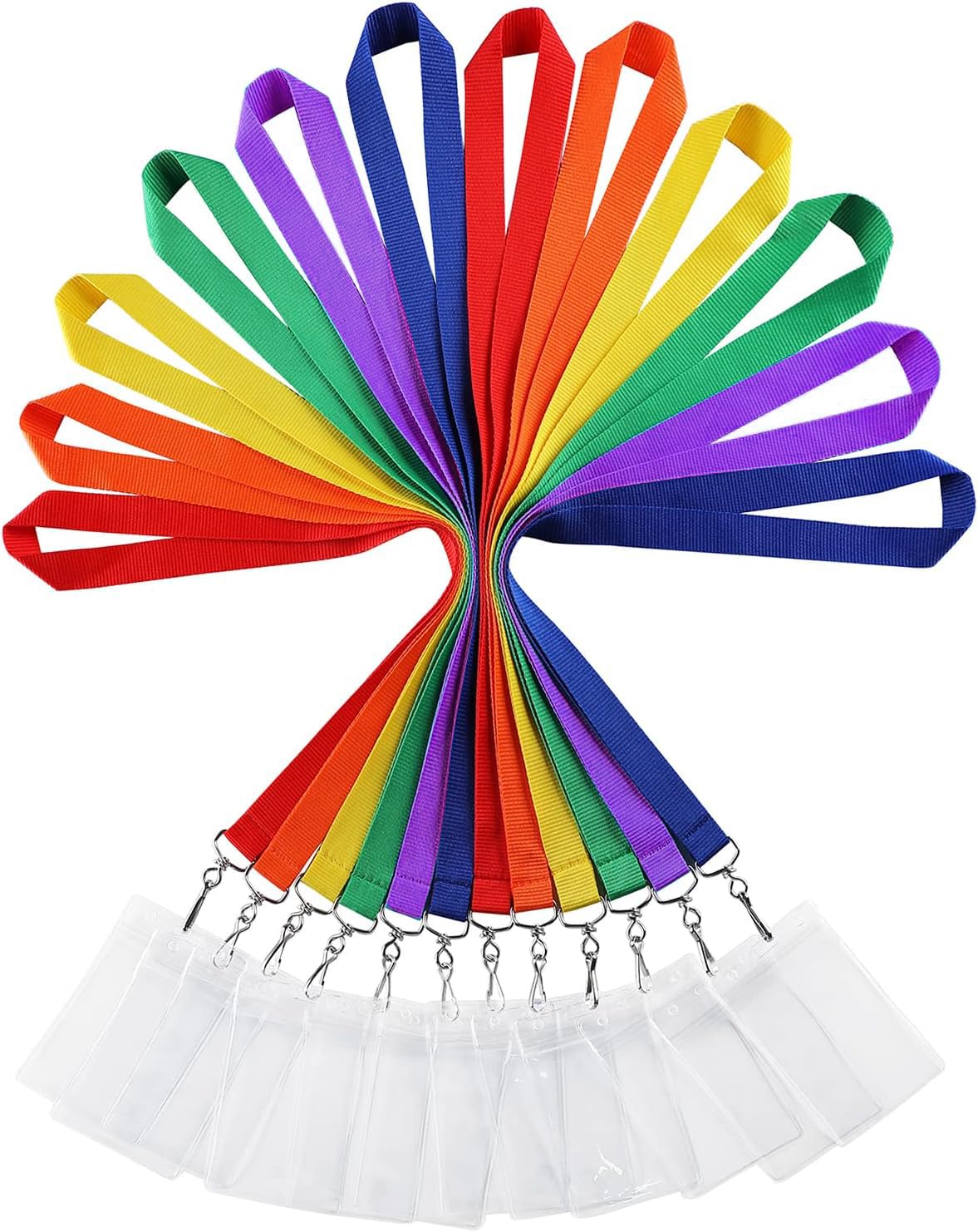 12 Pack Polyester Lanyards with Waterproof Badge Holders - Durable and Colorful Neck Straps for ID Cards, Keys and More, Rainbow