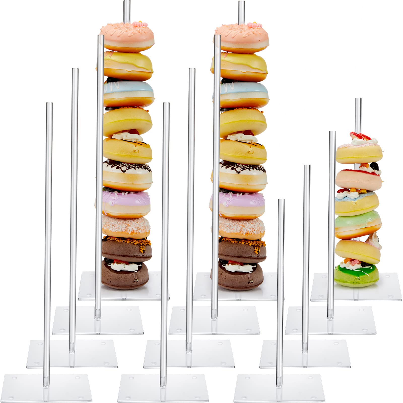 Photo 1 of 12 Pack Acrylic Donut Stands Clear Donut Holder 15.4 Inch and 10 Inch Donuts Display Stand Removable Donut Tower Stand Bagels Wall Display Stand Holder for Birthday, Wedding, Shower Party