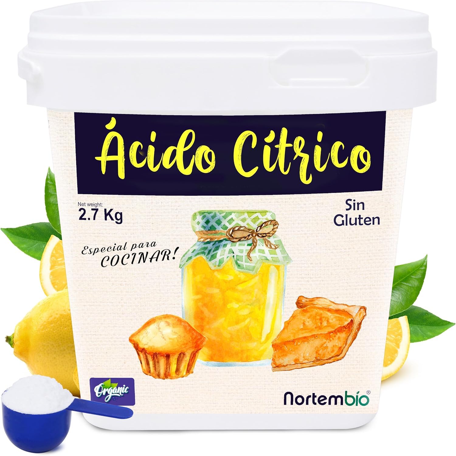 Nortembio Food-Grade Citric Acid – 100% Pure Food Grade Powder 2,7kg, Non-GMO | Natural Preservative & Acidulant for Cooking, Baking, Jams, Homemade Cheese + FREE Recipe eBook