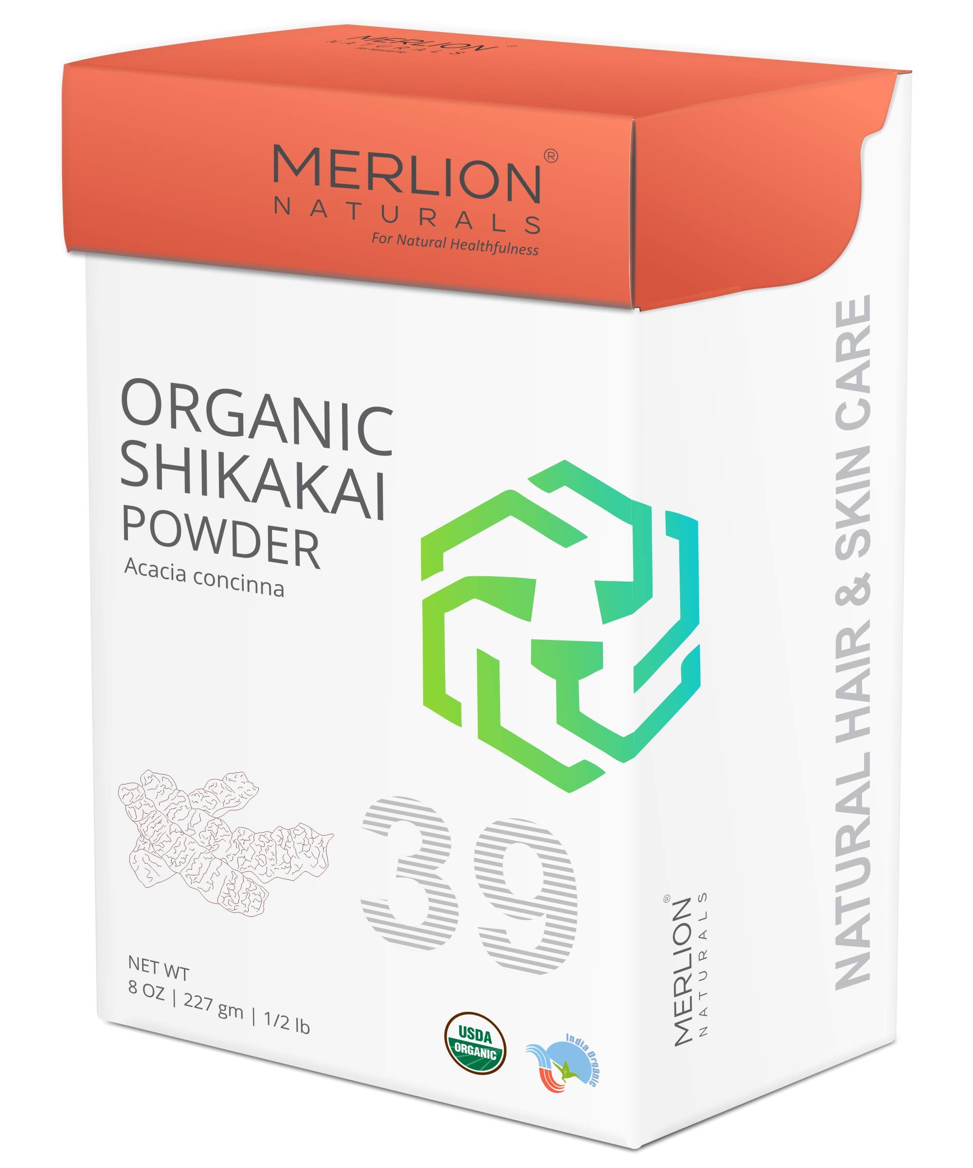 MERLION NATURALS Organic Shikakai Powder | Acacia concinna | 227gm/ 8OZ/ 1/2lb | USDA NOP Certified 100% Organic