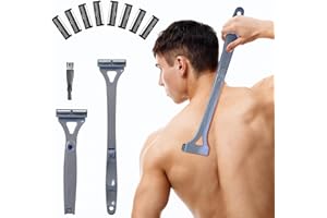 ETbyto Back Shavers for Men with Foldable Long Ergonomic Handle: DIY Hair Shaver, Replaceable Safety Blade & Portable Razor Groomer for Men, Wet & Dry Shaving(8PCS Blades Included)