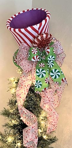 Amazon Com Peppermint Top Hat Tree Topper Christmas Tree Topper