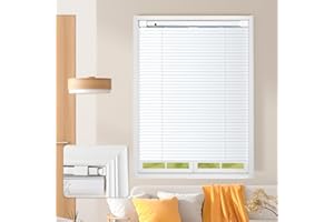 AURILOFT No Tools No Drill Cordless Mini Blinds 20" Wx 48" H, 1" L-Shaped Blades, Horizontal Vinyl Blinds for Indoor Windows,