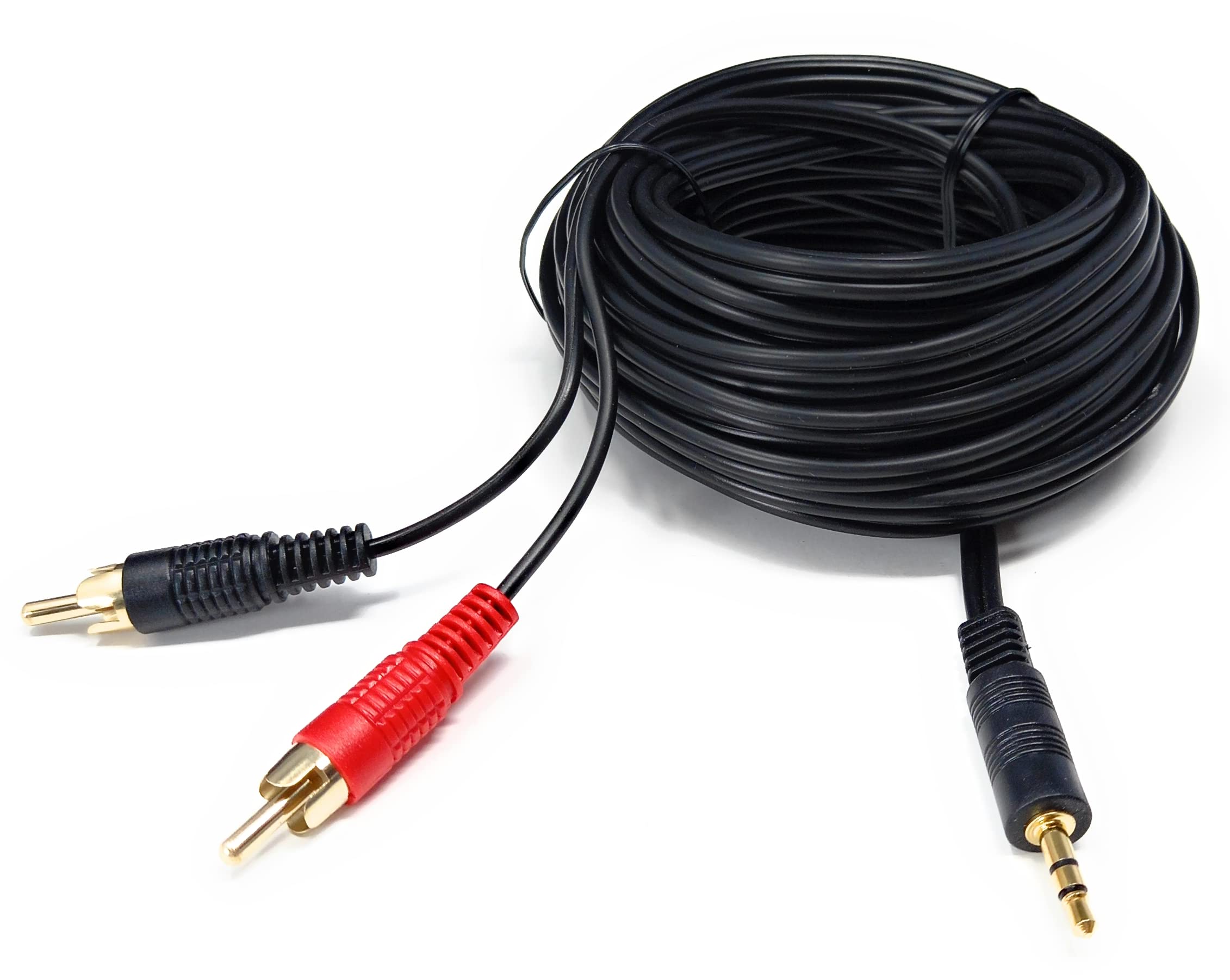 DRUT 10m 3.5mm to Twin RCA Stereo Aux Phono Audio Cable Mini Jack Lead Cord Y Splitter Headphone Cord RCA Y Splitter Adapter 33ft Black Gold Connectors