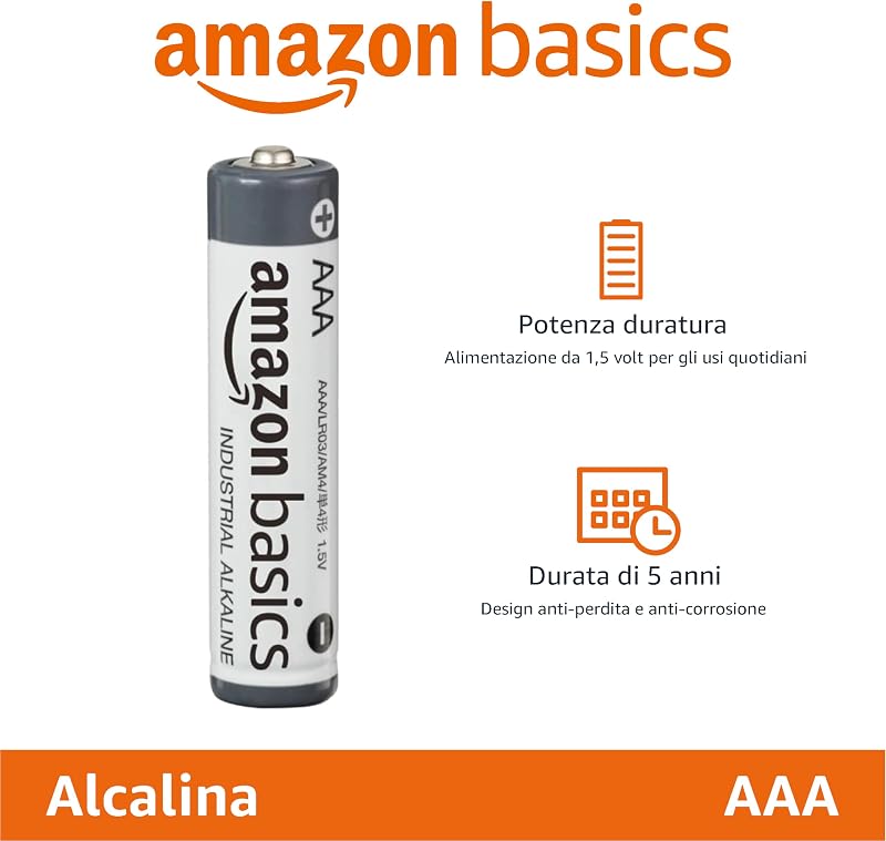 , 250 batterie alcaline industriali AAA, 1,5 Volt, durata 5 anni