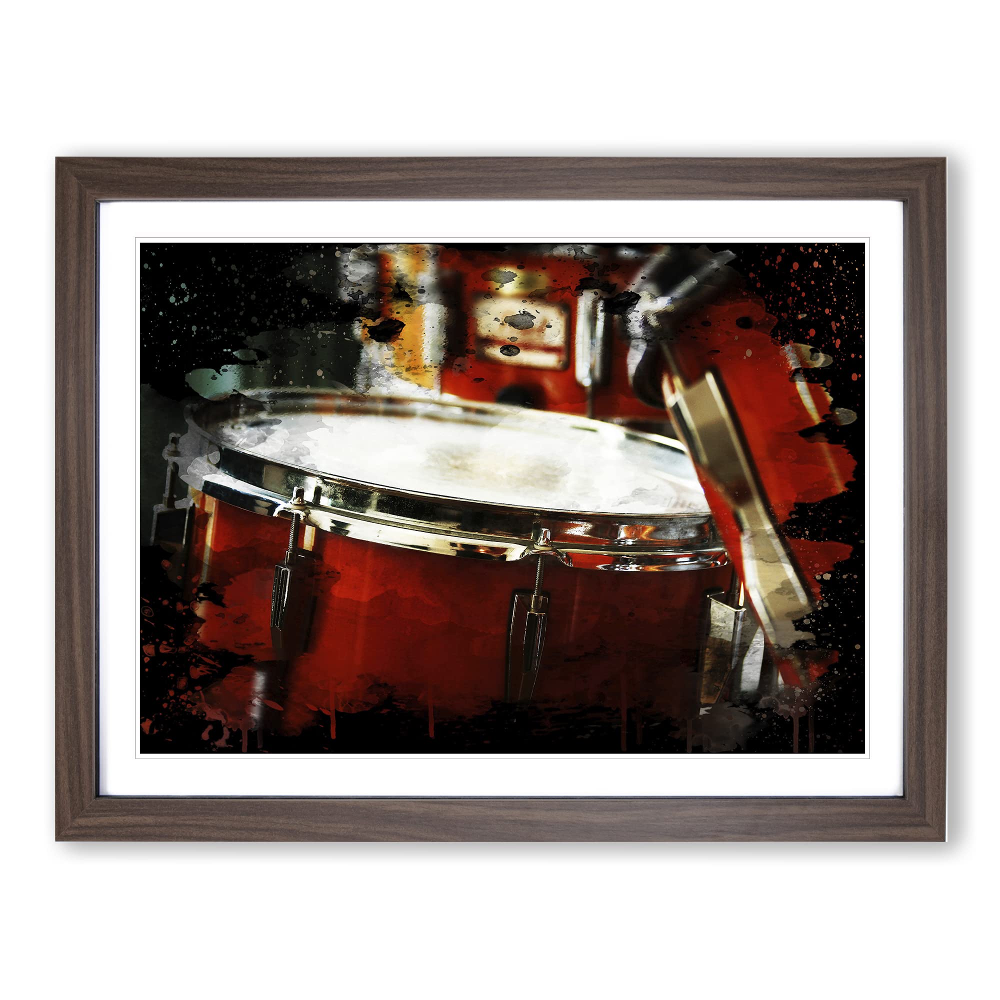 Drum Kit Modern CB Framed Wall Art Print, Ready to Hang Picture for Living Room Bedroom Home Office Décor, Walnut A4 (34 x 25 cm)