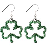 St Patricks Day Earrings, Green Shamrock Dangle Earrings for Women, St. Patrick's Day Accessories Good Luck Hoop Earrings