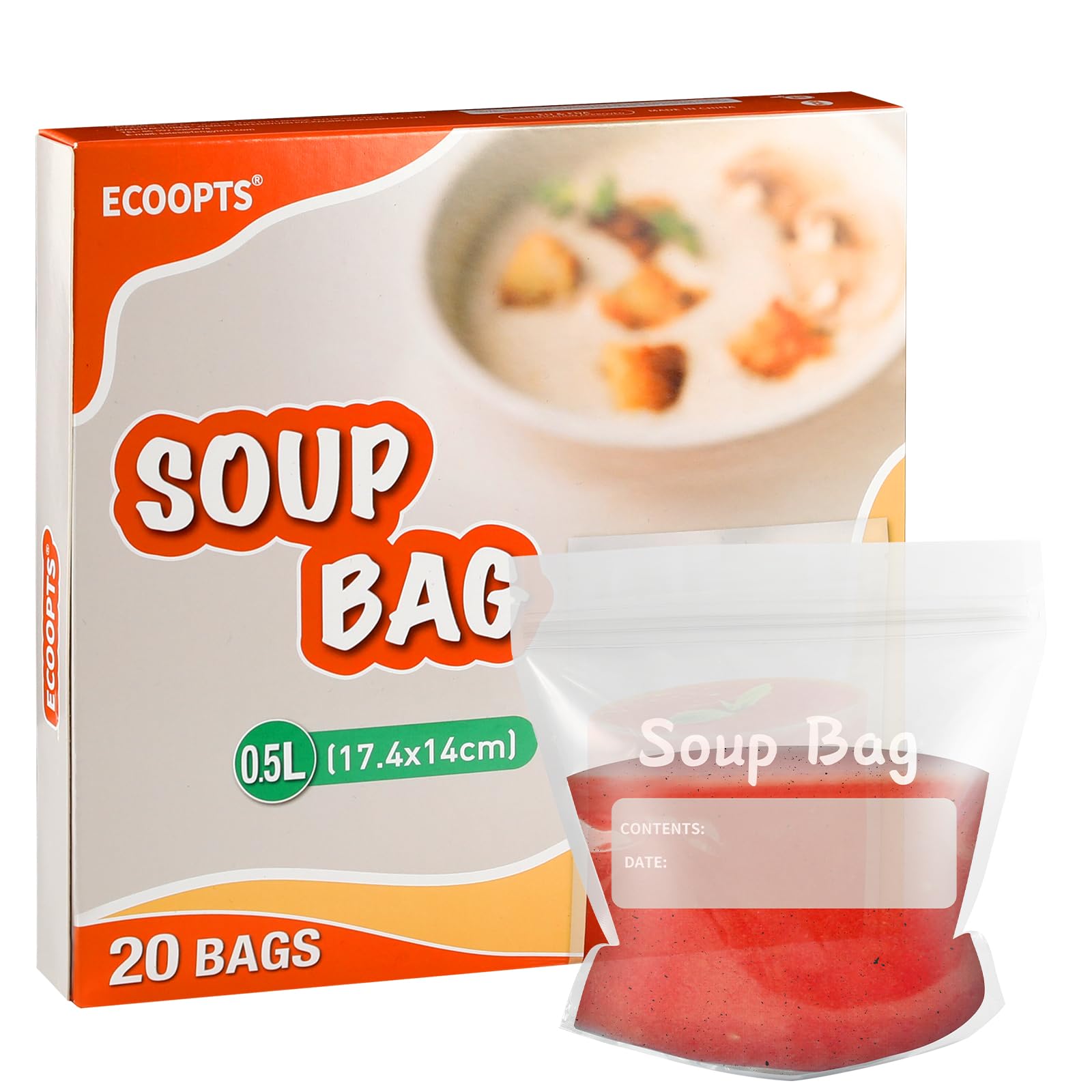 ECOOPTS Soup Freezer Bags 500 ml Reusable Soup & Sauce Liquid Storage Bags(Pack of 20)