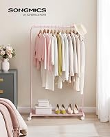 SONGMICS Clothes Rack on Wheels 91 cm Long Rail with Storage Shelf Jelly Pink view 2