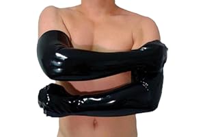 LEQUIDA Black Latex Rubber Gummi Long Mittens HOT (one Size)