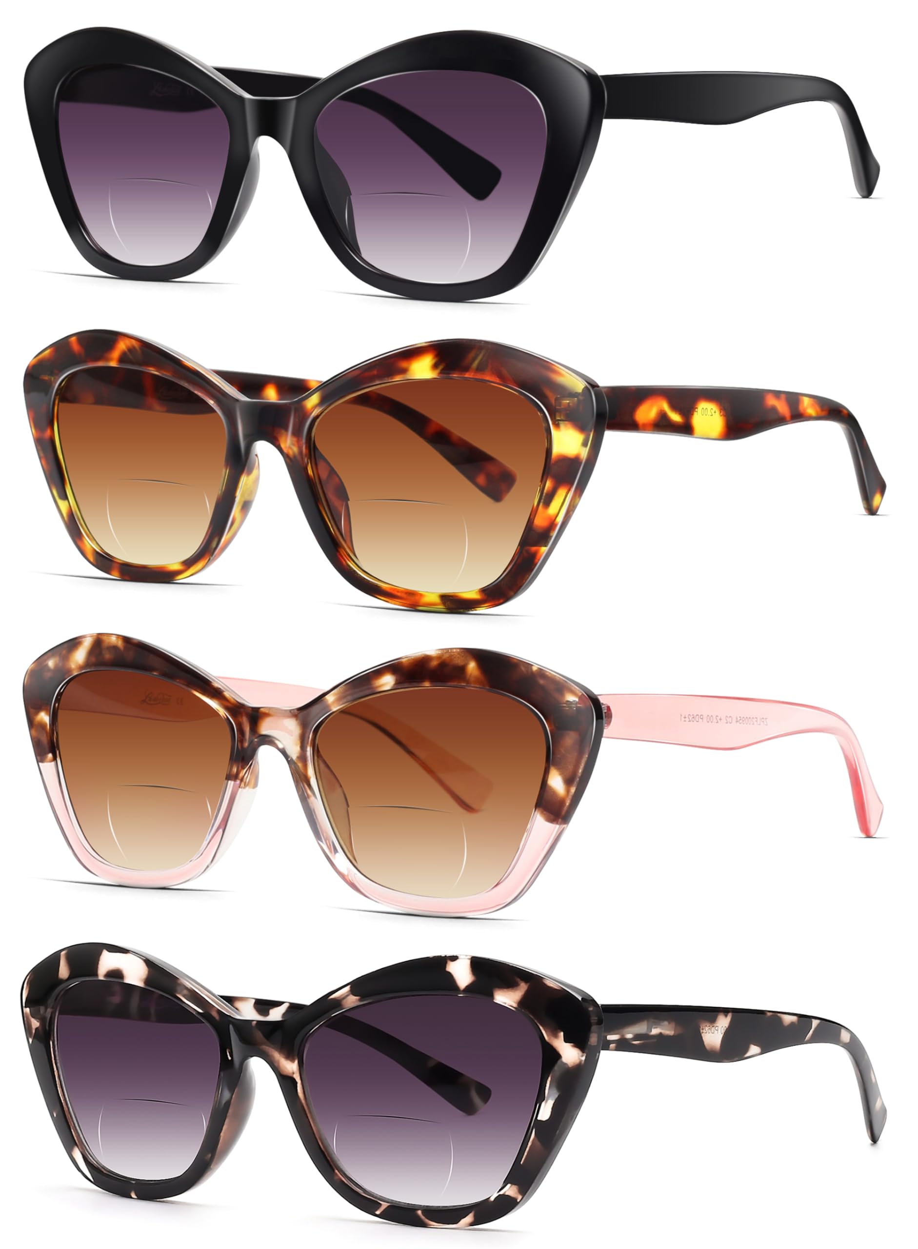 Photo 1 of LADEESSE 4 Pack Bifocal Reading Sunglasses for Women Fashion Cateye Sun Readers Outdoor Reading Glasses UV400 +2.25 Protection