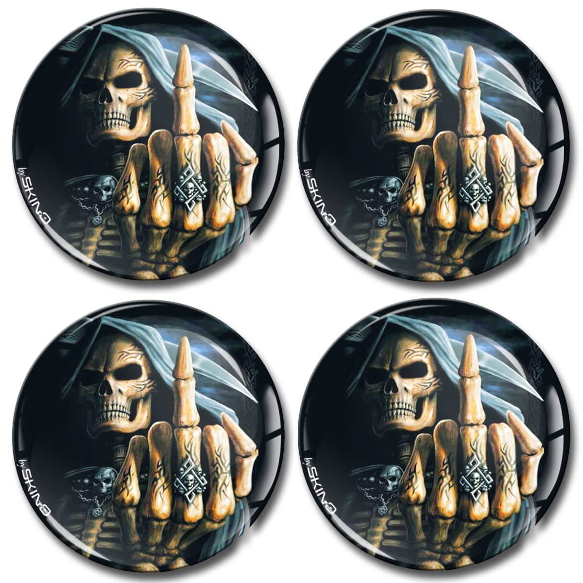 SkinoEu® 4 x 50mm DOMED 3D WHEEL RIMS CENTER STICKERS FOR CENTRE HUB TRIM CAPS SKULL SKELETT AUTO MOTO CAR LOGO BADGE A 2550