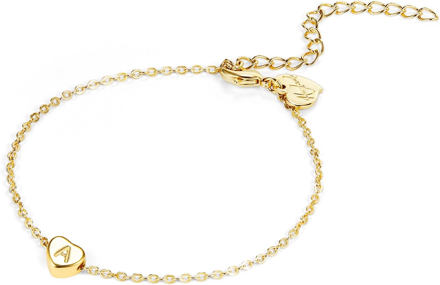 Fettero Gold Initial Heart Ankle Bracelet,14K Gold Plated Personalized Charm Tiny Heart Anklets for Women