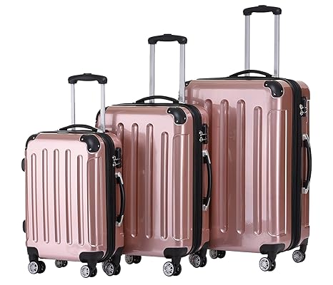 BEIBYE Zwillingsrollen 2048 Hartschale Trolley Koffer Reisekoffer Taschen Gepäck in M-L-XL-Set (Rosa Gold, Set)