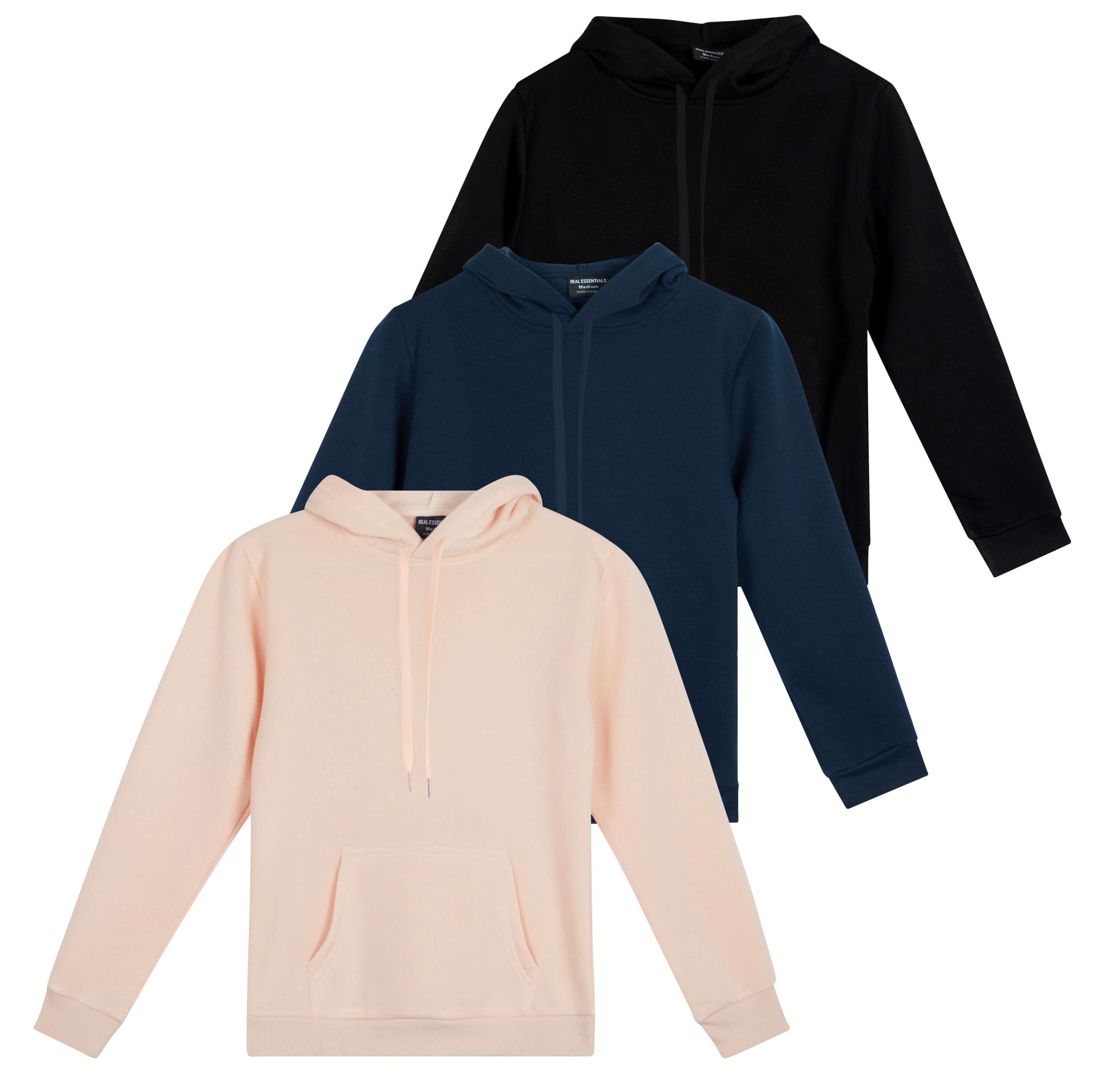 Photo 1 of ***KIDS SIZE*** Real Essentials 3 Pack: Women's Fleece Long-Sleeve Pullover Hoodie Active Sweatshirt Kangaroo Pocket - (Available In Plus) - Set 1, S