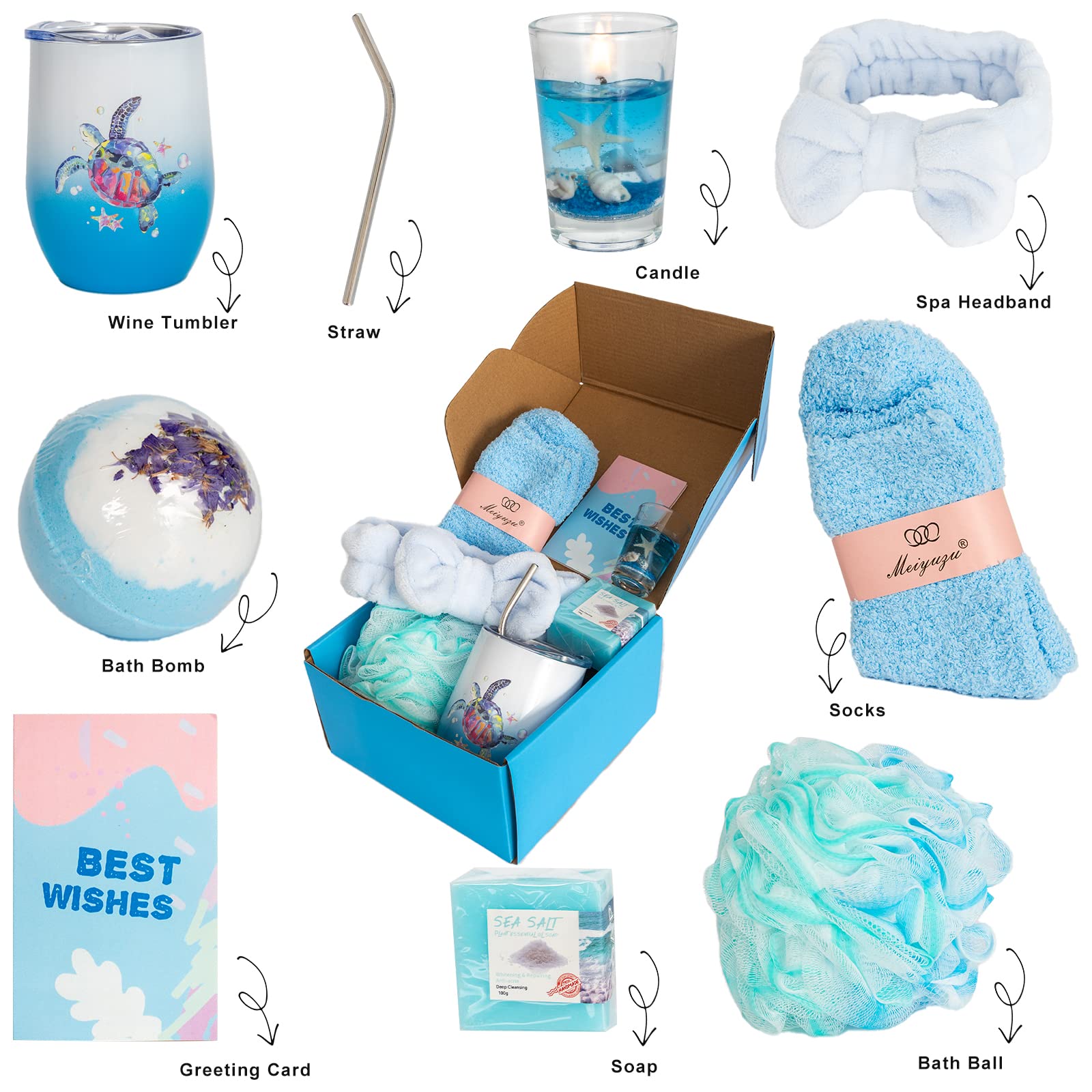 Ocean Gifts Self Care Package for Women, Ocean Spa Gifts for Sea Turtle Lovers, Coastal Beach Theme Relaxing Spa Bath Basket for Her Sister Friends Mom Thinking of You Birthday Christmas