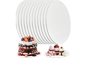 Cmkura 8 Pack 12 Inch Round Cake Boards, Disposable Corrugated White Cardboard Food-Graded Plate Tray Circles Cake Base Boards for Dessert DIY Crafts Display