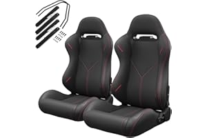 VROOMAUTO Pair of Universal Racing Seats, PVC Leather, Racing Bucket Seats with Dual Sliders, Reclinable for Driver and Passenger Side (VR016)
