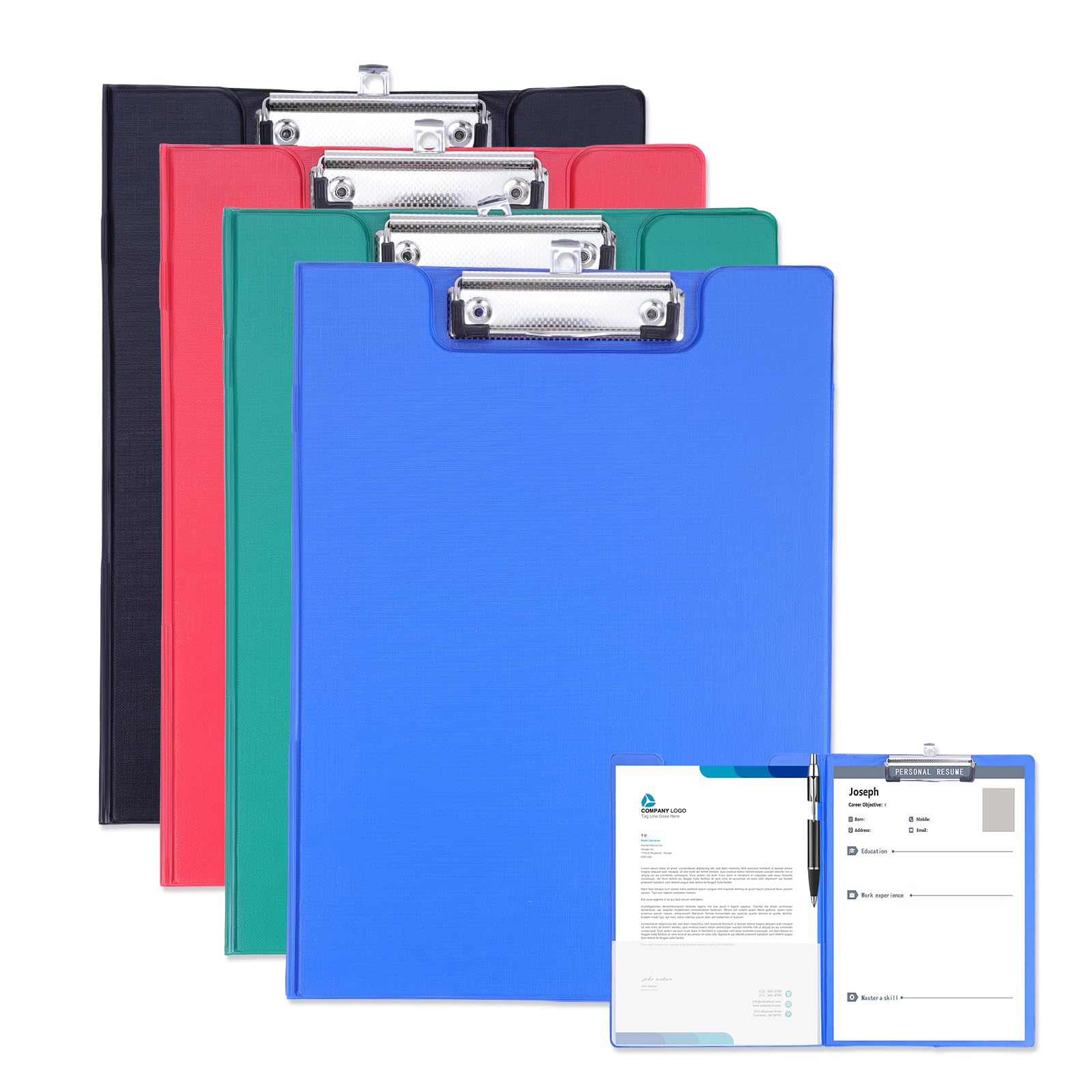 4 Pack Clipboard Folder A4, Foldover Clipboard with Cover File Document Organiser with Pen Holder for School Office Supply