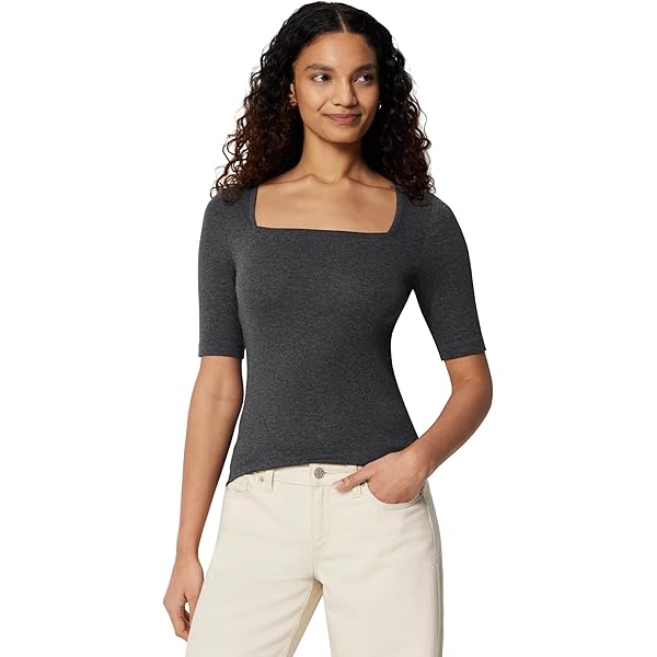 Artivaly Women's Half Sleeve Square Neck Slim-Fit Tee Tops Navy