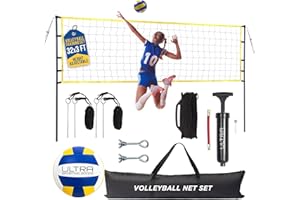 Ultra Sporting Goods Volleyball Net for Backyard, Includes 32x3 Ft Beach Volleyball Net with Poles, 8.5-Inch PU Volley Ball, Bag & Pump, Portable Net for Outdoor or Home Use, Complete Set