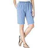 Woman Within Plus Size 7-Day Elastic-Waist Pull-On Cotton Denim Shorts